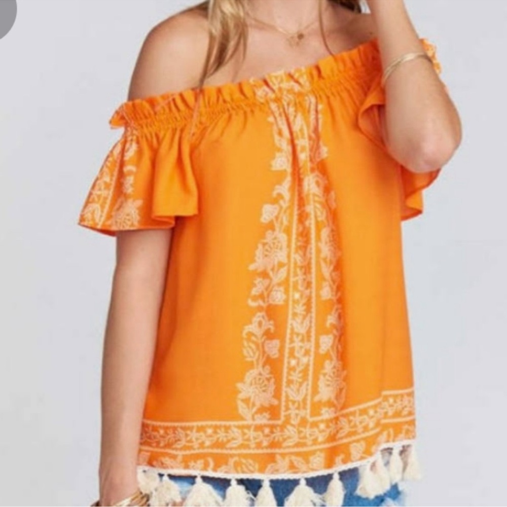 Show me your mumu Woodstock Orange peasant tassel Top S - Picture 1 of 6